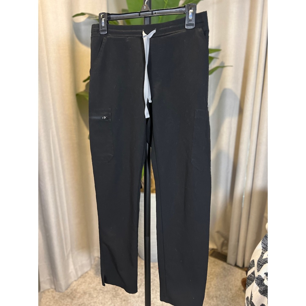 FIGS Technical Collection Black Scrub Pants Women Small Cargo Pocket Drawstring - Picture 3 of 6